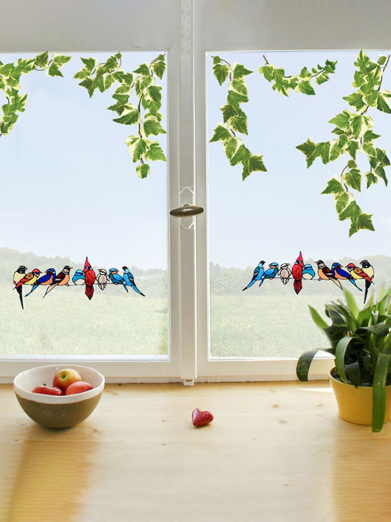Šarene Višestruke Ptice Stakleni Prozor Zidne Naljepnice U Obliku Crtića Slatka Pozadinska Tapeta Za Uređenje Doma