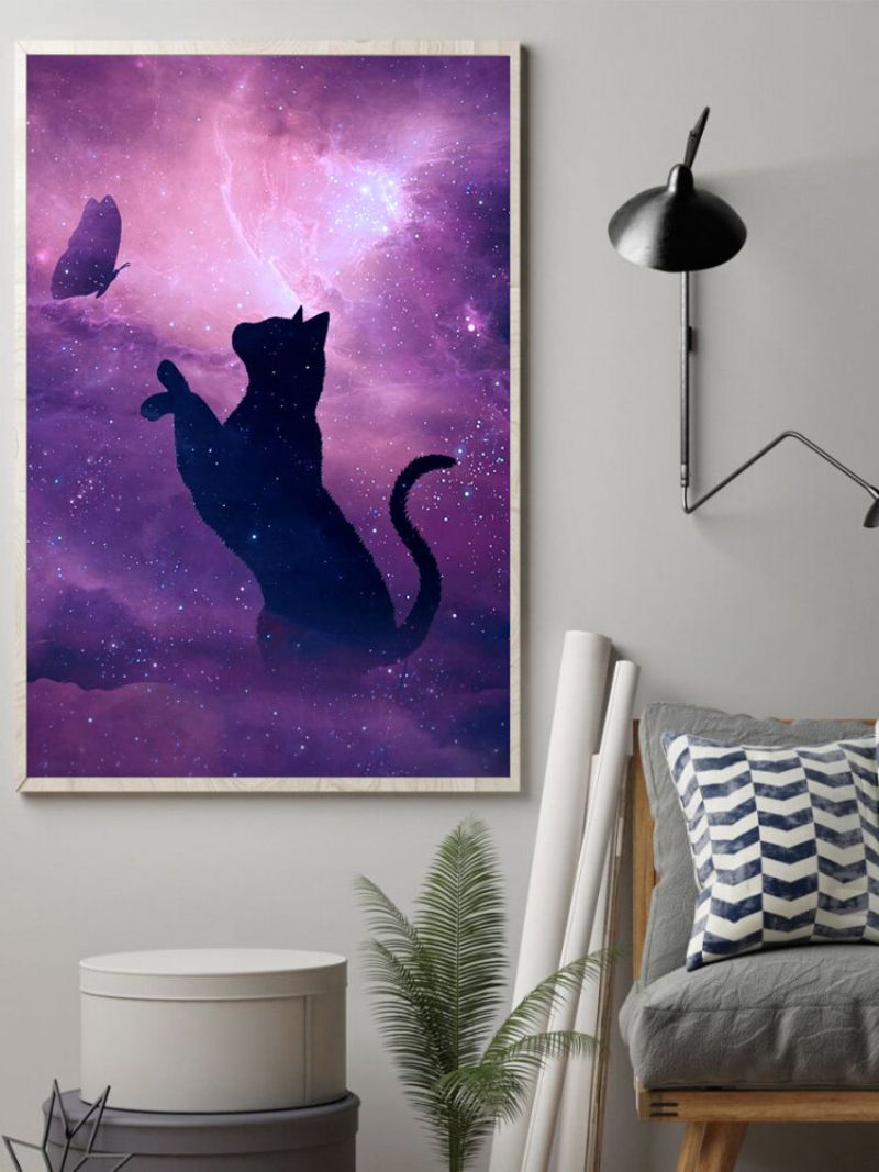 Slika Na Platnu S Uzorkom Crne Mačke I Leptira Bez Okvira Zidna Umjetnost Na Uređenje Doma Za Dnevnu Sobu