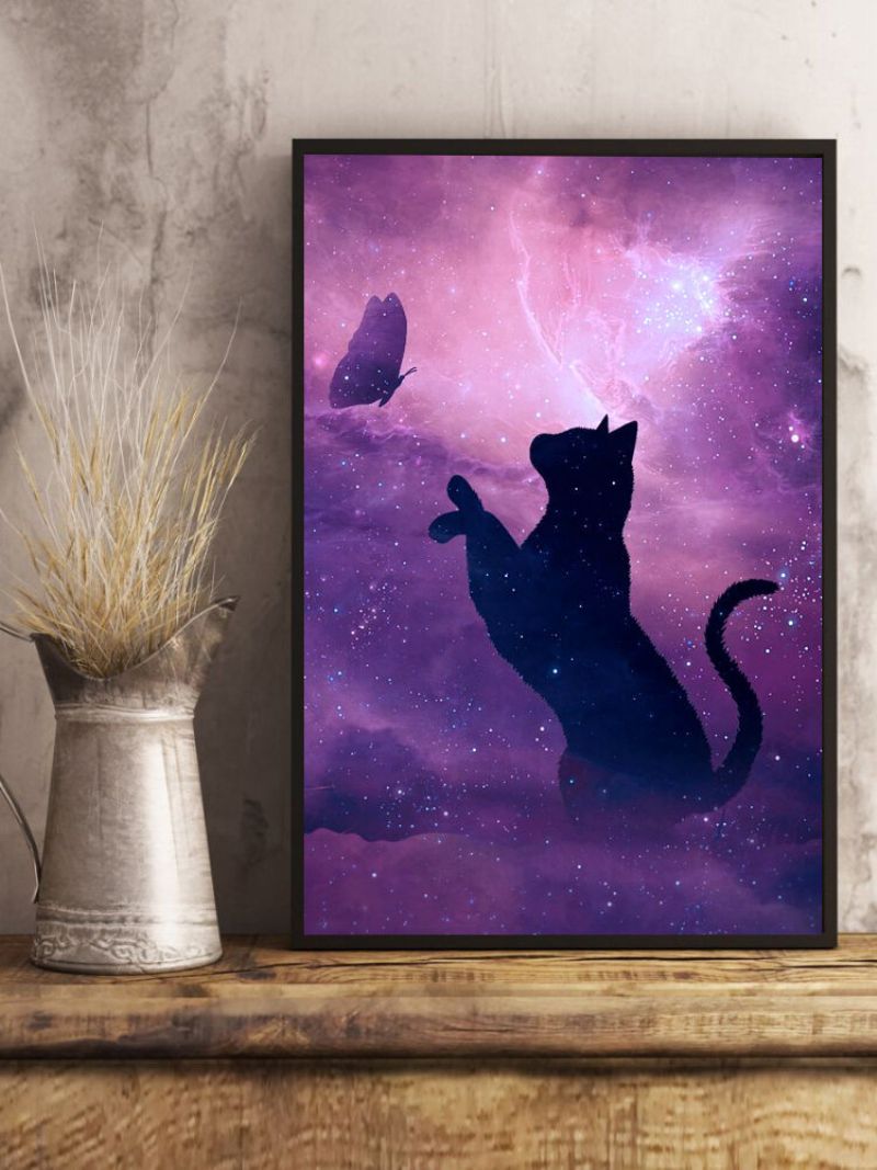 Slika Na Platnu S Uzorkom Crne Mačke I Leptira Bez Okvira Zidna Umjetnost Na Uređenje Doma Za Dnevnu Sobu