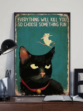 Slika Na Platnu S Uzorkom Crne Mačke I Miša Bez Okvira Zidna Umjetnost Na Uređenje Doma Za Dnevnu Sobu