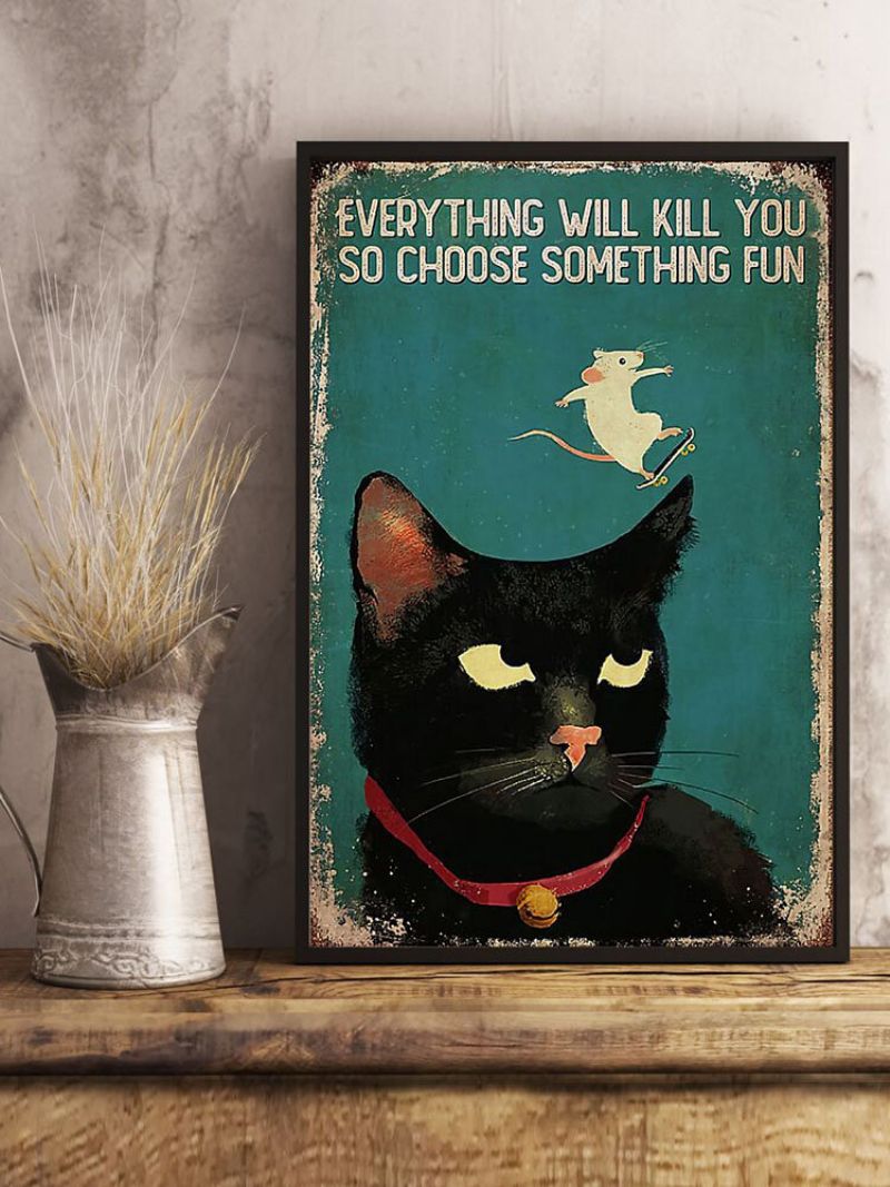 Slika Na Platnu S Uzorkom Crne Mačke I Miša Bez Okvira Zidna Umjetnost Na Uređenje Doma Za Dnevnu Sobu