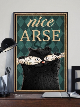 Slika Na Platnu S Uzorkom Crne Mačke I Ribe Bez Okvira. Uređenje Doma Za Dnevnu Sobu