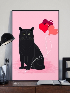 Slika Na Platnu S Uzorkom Crne Mačke I Ružičastog Balona Bez Okvira Zidna Umjetnost Na Uređenje Doma Za Dnevnu Sobu