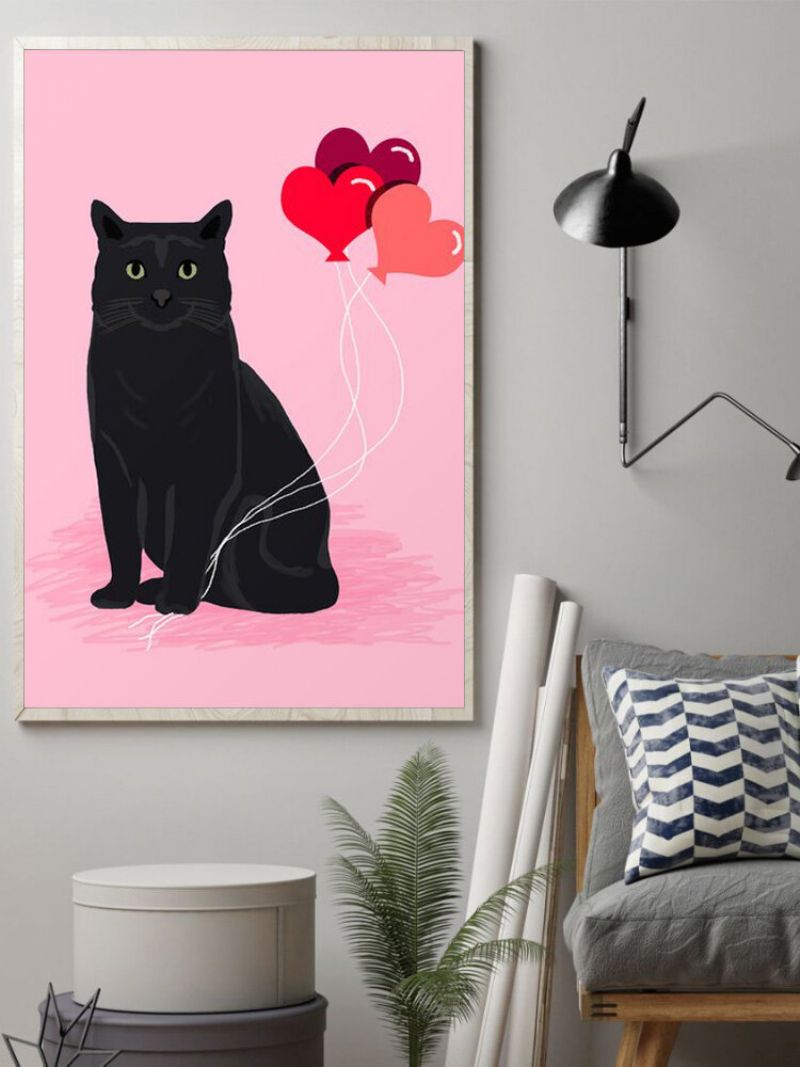 Slika Na Platnu S Uzorkom Crne Mačke I Ružičastog Balona Bez Okvira Zidna Umjetnost Na Uređenje Doma Za Dnevnu Sobu