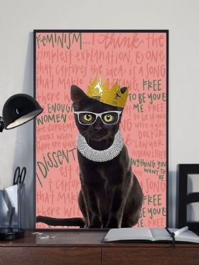 Slika Na Platnu S Uzorkom Mačke I Slova Neuramljena Zidna Umjetnička Na Uređenje Doma Za Dnevnu Sobu