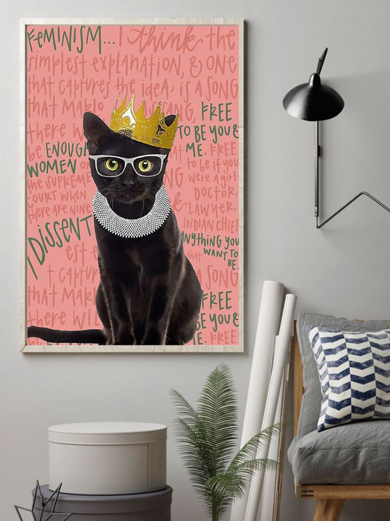 Slika Na Platnu S Uzorkom Mačke I Slova Neuramljena Zidna Umjetnička Na Uređenje Doma Za Dnevnu Sobu