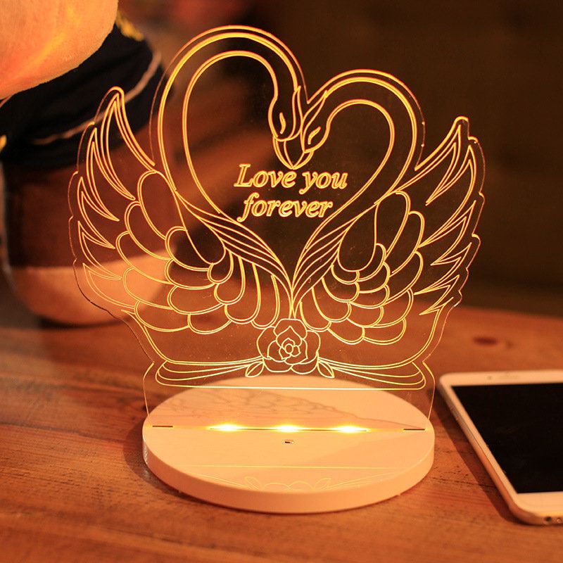 Swan 3d Led Noćno Svjetlo S Usb Napajanjem Touch Control Božićni Poklon Za Valentinovo Dekoracija Doma