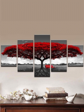 Uokvirena Kućna Dekoracija Slika Na Platnu Zidna Umjetnost Moderna Klupa S Krajolikom Crvenog Drveta