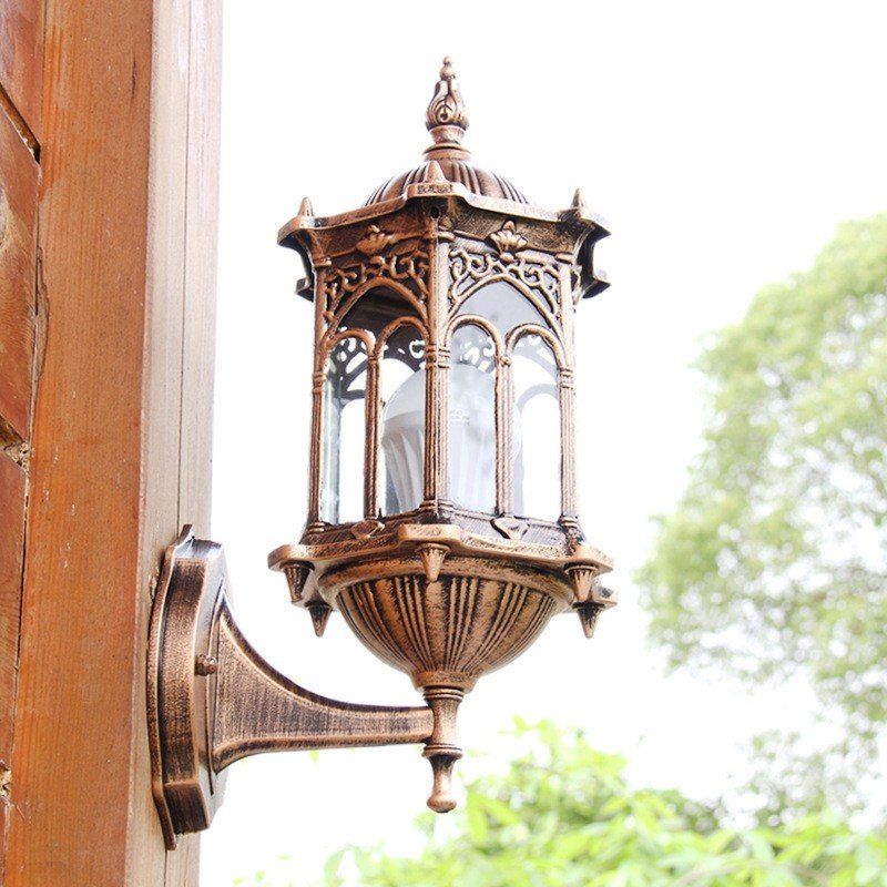 Vanjska Brončana Antikna Zidna Svjetiljka Vrtna Od Aluminijskog Stakla