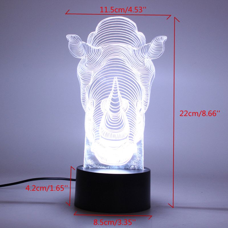 Životinje Rhino 3d Led Iluzija Noćno Svjetlo 7 Boja Promjena Dodira Prekidač Stolna Svjetiljka Kućni Ured