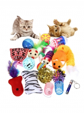 24 Komada Pet Cat Toy Set Feather Teaser Wand Catnip Toys Ball Rings Cats Interaktivni Proizvodi