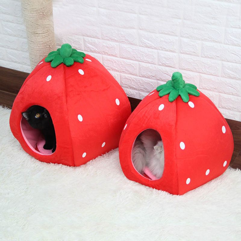 Strawberry Mačja Kućica Može Se Prati Mekana Izdržljiva Odvojivo Gnijezdo Za Kućne Ljubimce Jesen Zima Pribor Za Podebljani Krevet Za