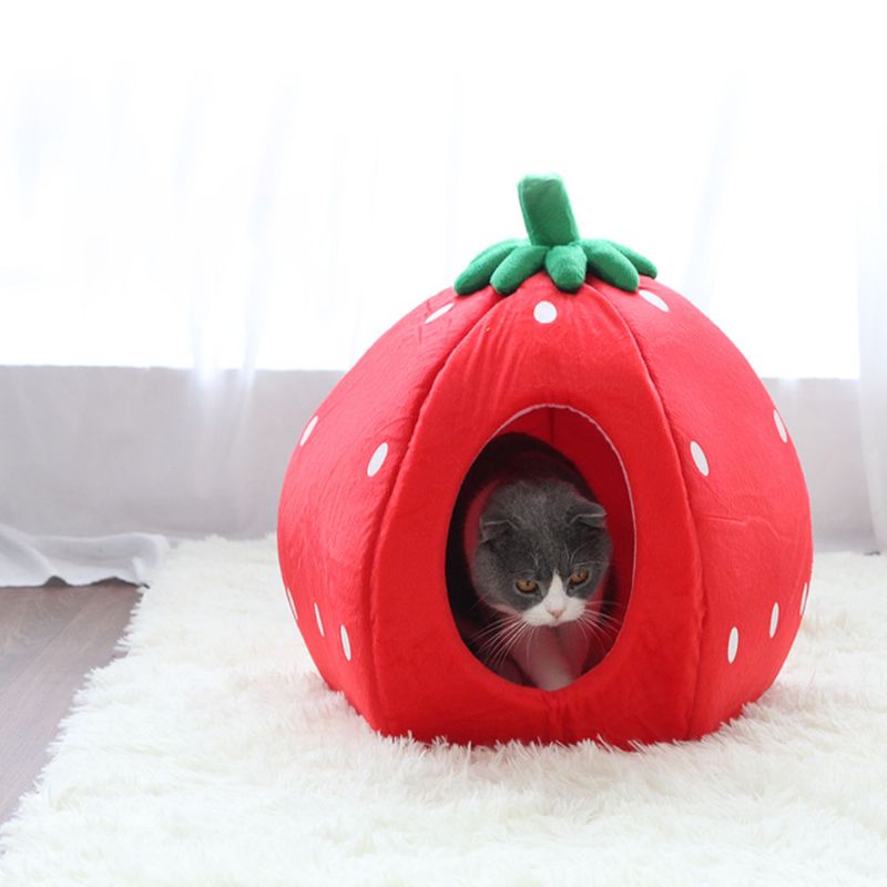 Strawberry Mačja Kućica Može Se Prati Mekana Izdržljiva Odvojivo Gnijezdo Za Kućne Ljubimce Jesen Zima Pribor Za Podebljani Krevet Za