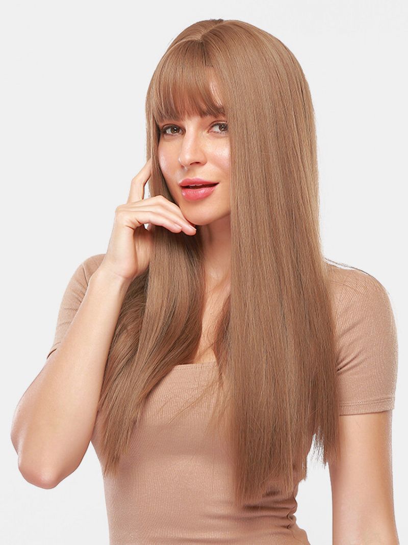 24-inčna Svijetlosmeđa Duga Ravna Kosa S Punim Šiškama Perike Od Vlakana Visoke Temperature