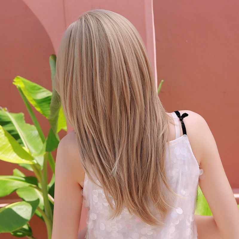 24-inčna Svijetlozlatna Duga Ravna Kosa Modna Elegantna Toplinski Otporna Perika Od Sintetičkih Vlakana