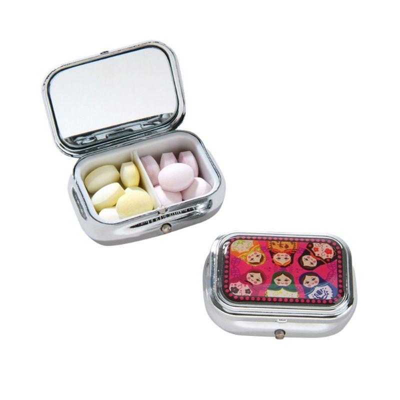 Asb Kutija Za Pilule Od Nehrđajućeg Čelika S Dvije Ćelije Ogledalo Mali Spremnik Za Lijekove Prijenosna Za Doziranje Umjetnih Trepavica