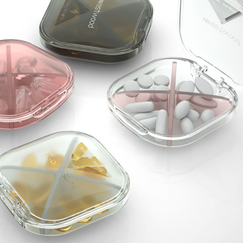 Delikatna Prozirna Zatvorena Kutija Za Pilule S 4 Utora Prijenosne Male Tablete Za Lijekove Kapsule Organizator Torbica Za Pohranu