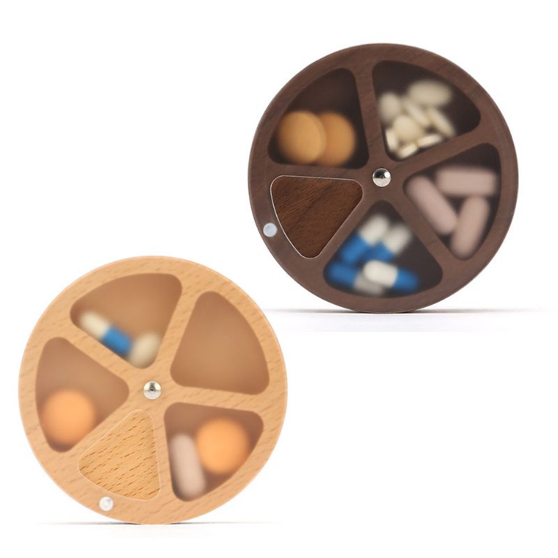 Drvena Netoksična Kutija Za Tablete Za Tjedan Dana Prijenosna Za Lijekove Otporna Na Vlagu S Prozirnim Poklopcem Za Jednostavno Spremanje