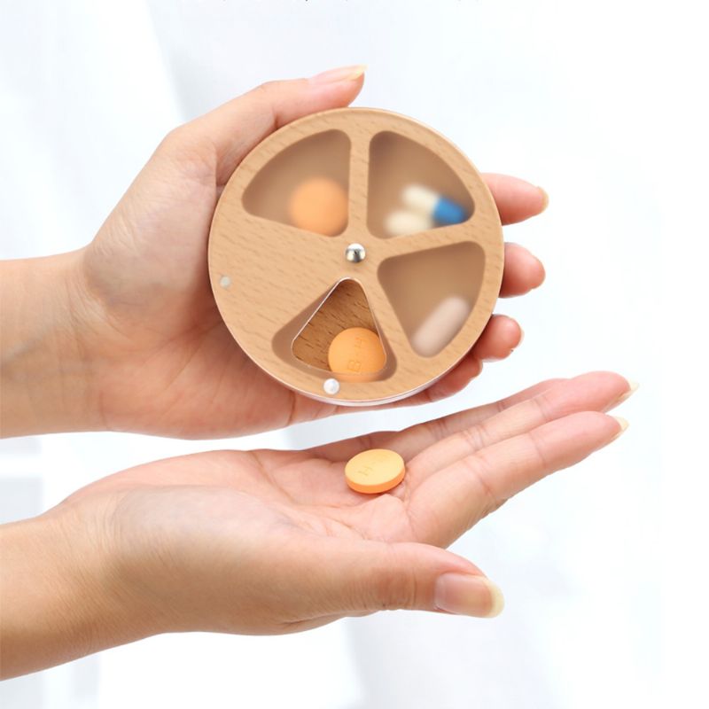 Drvena Netoksična Kutija Za Tablete Za Tjedan Dana Prijenosna Za Lijekove Otporna Na Vlagu S Prozirnim Poklopcem Za Jednostavno Spremanje