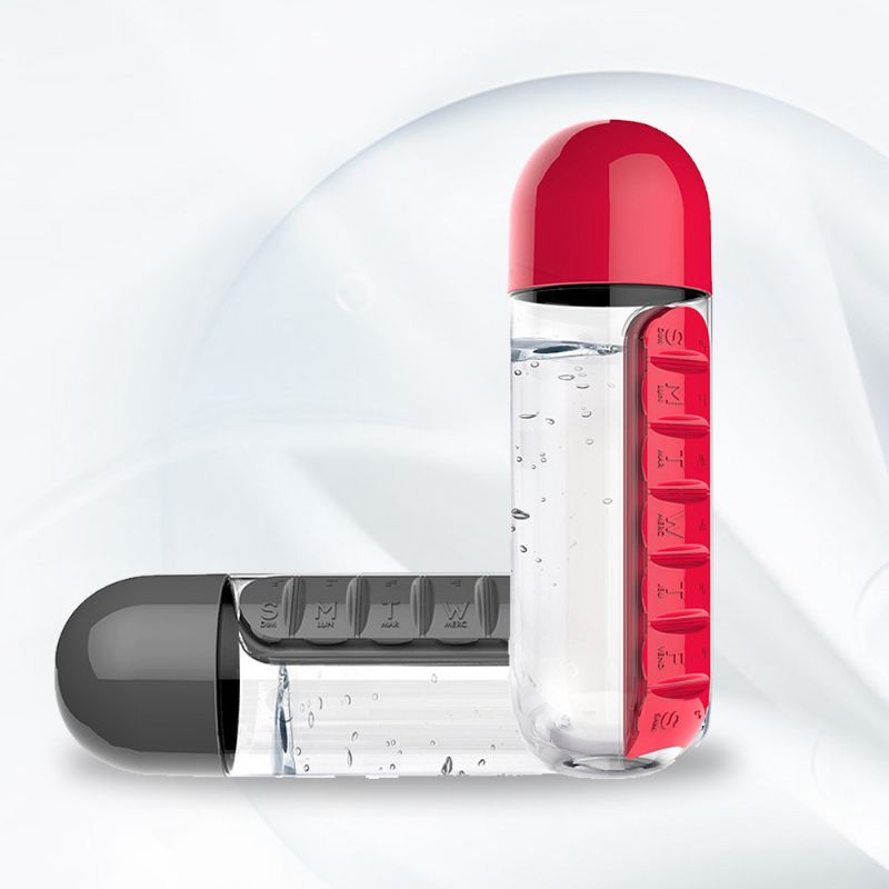 Kreativna Prijenosna Boca Za Vodu Bez Mirisa S Odvojivom Kutijom Za Pilule Kutija Za Dva U Jednom Zatvorena Plastična Za Piće