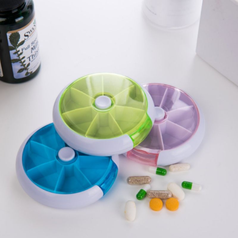 Kutija Za Pilule Round Seven Grid Za Tablete Za Putovanja Za Za 7 Dana Tjedna Za Lijekove Otporna Na Prašinu Mini Rotirajuća Okrugla Za