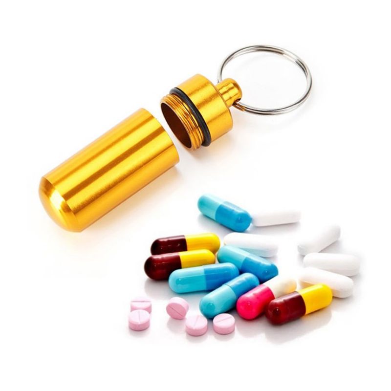 Mini Bočica Za Lijekove Od Aluminijske Legure Prijenosna Vanjska Vodootporna Izdržljiva Kutija Za Tablete Privjesak Za Ključeve Za Za Prvu Pomoć