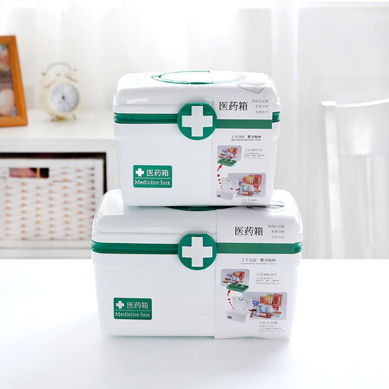 Prazna Kutija Za Prvu Pomoć Prijenosna Za Pohranu Lijekova Plastični Dvoslojni Komplet Za Hitnu Medicinu