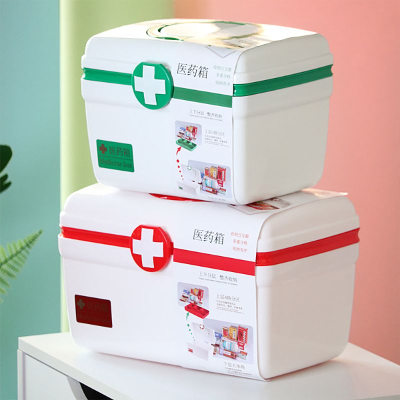 Prazna Kutija Za Prvu Pomoć Prijenosna Za Pohranu Lijekova Plastični Dvoslojni Komplet Za Hitnu Medicinu