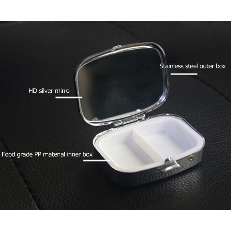 Putna Prijenosna Kutija Za Tablete Od Nehrđajućeg Čelika S Ogledalom I 2 Plastične Rešetke Za Svakodnevnu Upotrebu