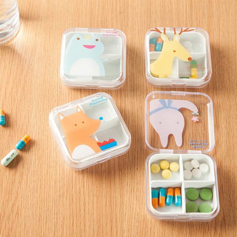 Slatka Kutija Za Tablete Sa Crtanim Životinjama Najbolji Spremnik Za Za Putovanja Za Svakodnevnu Upotrebu 4 Rešetke