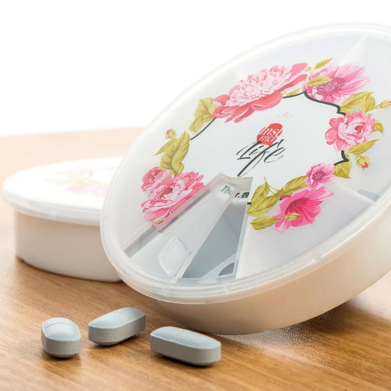 Slatki Tjedni Organizator Tableta S Cvjetnim Printom Prozirna 7-strana Kutija Za Tablete Za Upotrebu U Kućanstvu Na Putovanju
