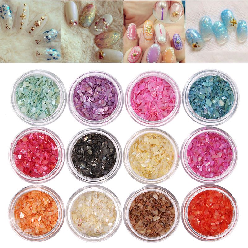 12 Boja Nail Art Svjetlucavi Zgnječeni Komadići Ljuske U Prahu Savjeti Za Prašinu Diy Set Za Ukrašavanje