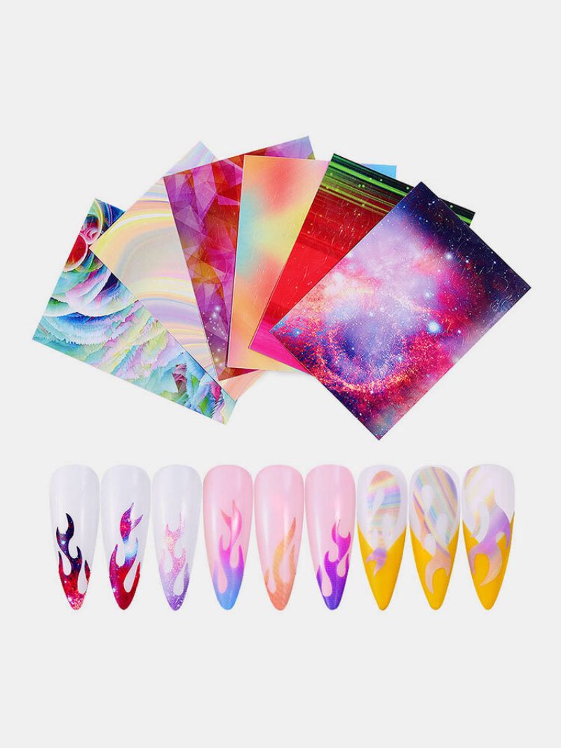 6 Boja/komplet Šarene Naljepnice Za Nokte Laser Dazzle Flame Nail Art Transfer Samoljepljive Papir