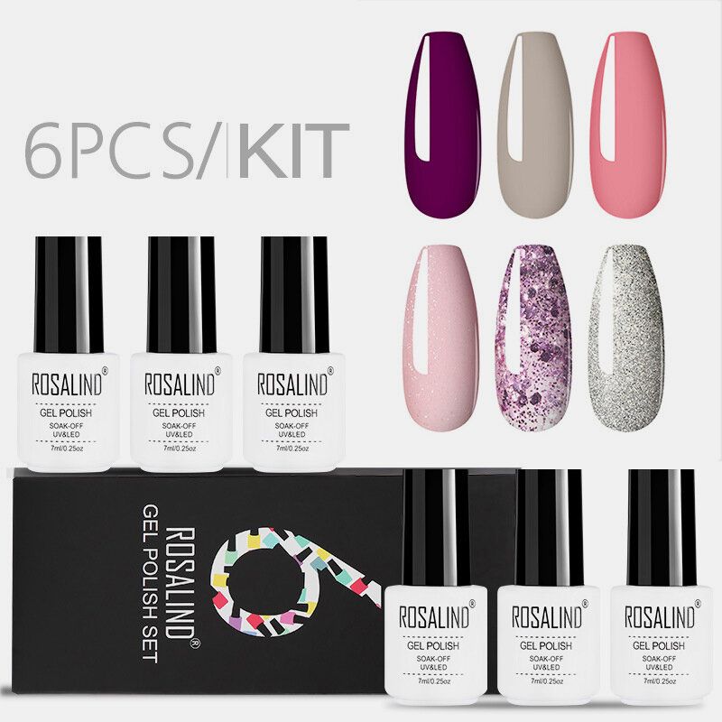 6pcs Set Gel Lakova Za Nokte Jednobojni Komplet Za Za Manikuru Vernis Semi Permanent 7ml Za Geliranje Na Vrhu I Podlozi Sve Za