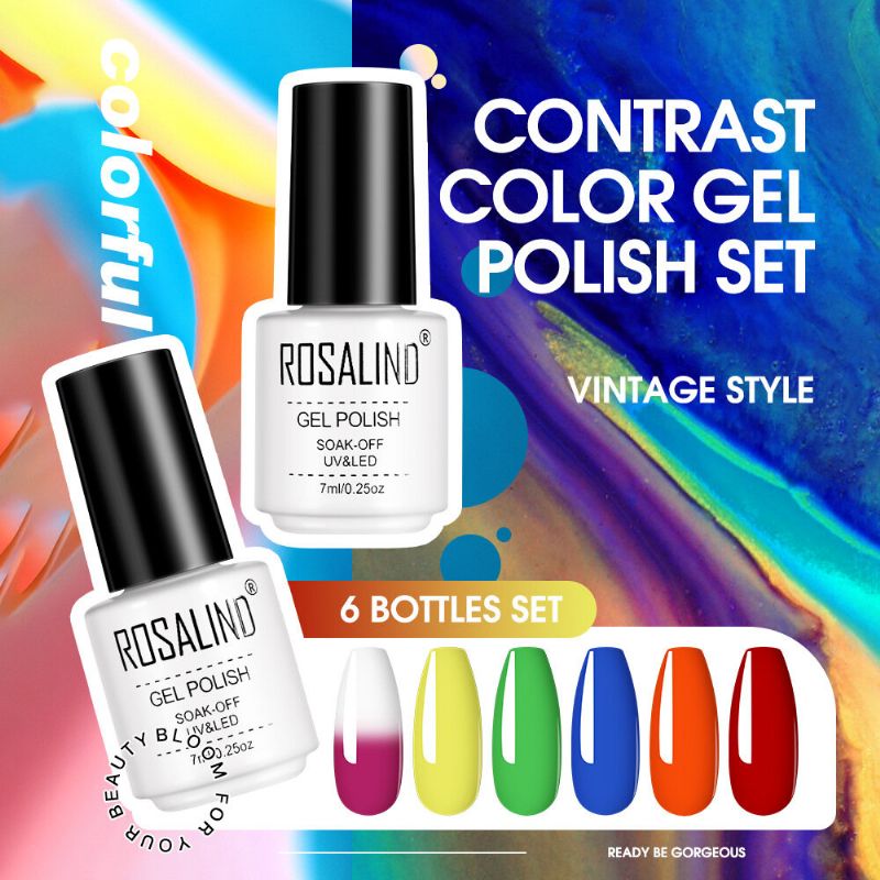 6pcs Set Gel Lakova Za Nokte Jednobojni Komplet Za Za Manikuru Vernis Semi Permanent 7ml Za Geliranje Na Vrhu I Podlozi Sve Za