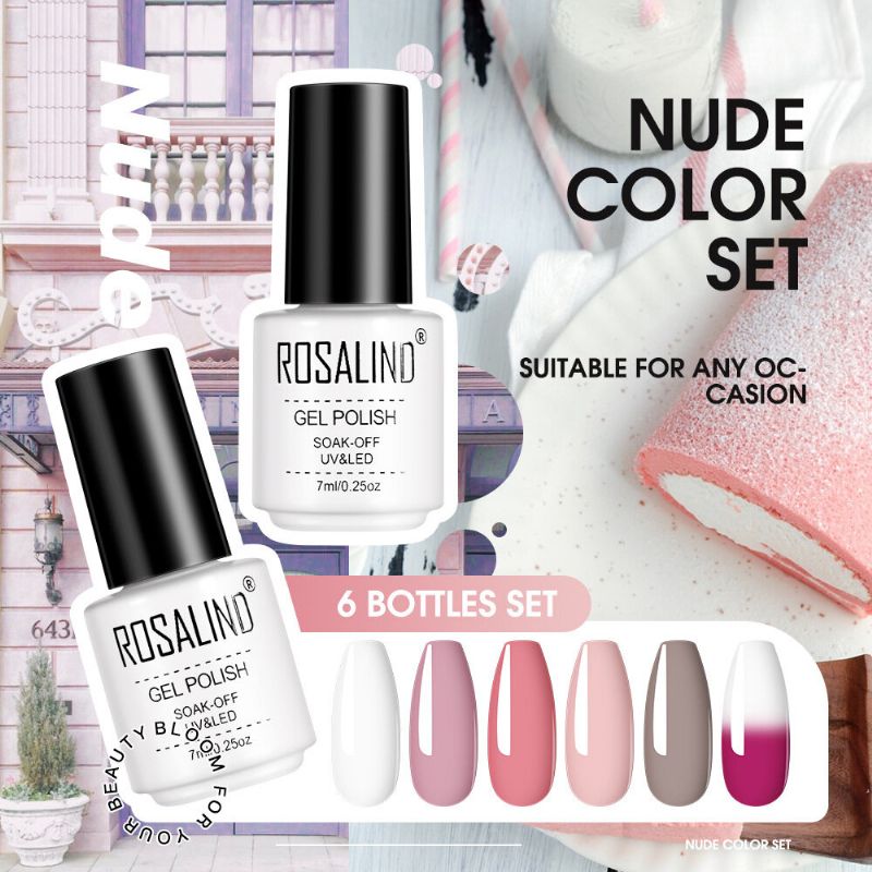 6pcs Set Gel Lakova Za Nokte Jednobojni Komplet Za Za Manikuru Vernis Semi Permanent 7ml Za Geliranje Na Vrhu I Podlozi Sve Za