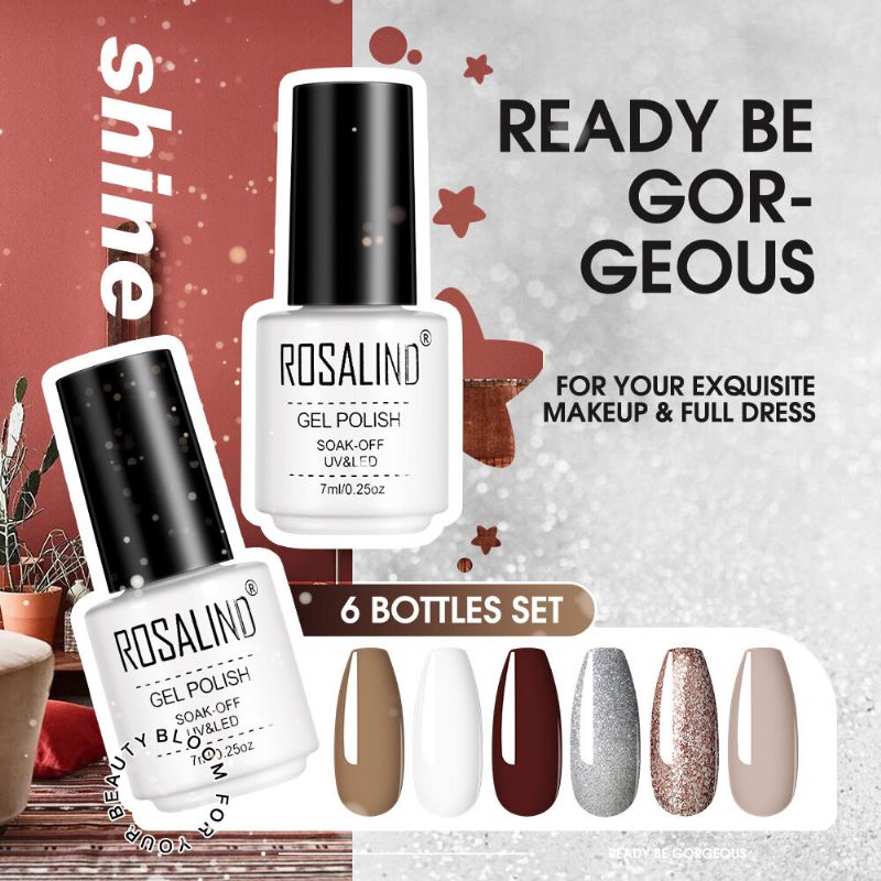 6pcs Set Gel Lakova Za Nokte Jednobojni Komplet Za Za Manikuru Vernis Semi Permanent 7ml Za Geliranje Na Vrhu I Podlozi Sve Za