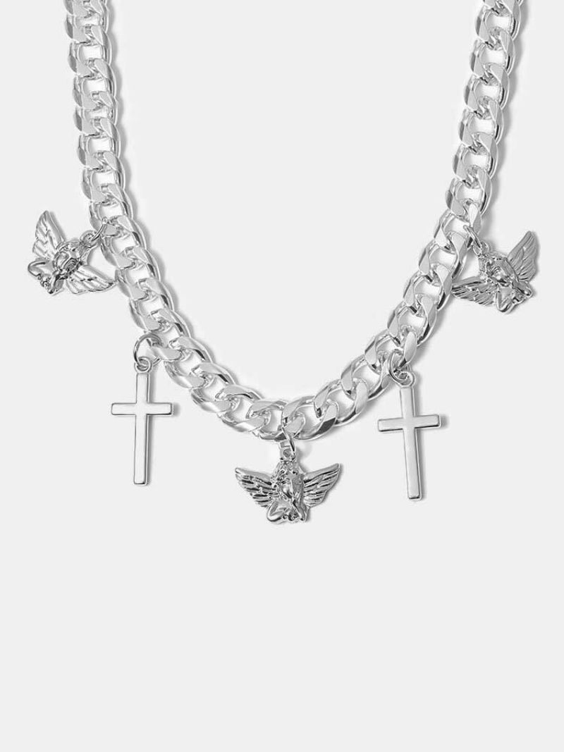 2 Kom/set Vintage Jednostavni Mali Anđeoski Križ S Privjeskom Križni Lanac Kubanski Od Legure Dvoslojne Ogrlice