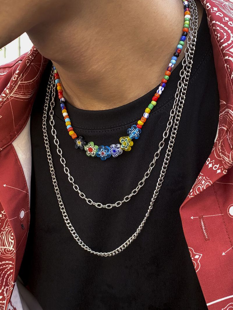 3 Komada Trendi Modne Boemske Višeslojne Metalne Ogrlice Od Šarenih Perli