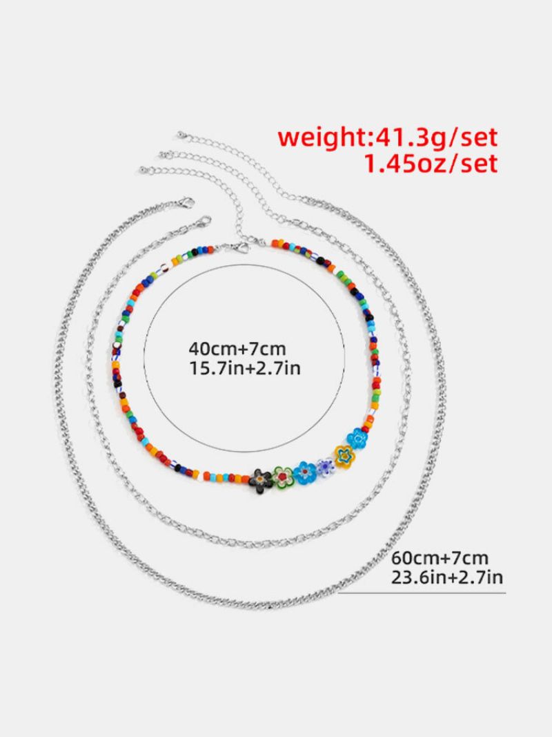 3 Komada Trendi Modne Boemske Višeslojne Metalne Ogrlice Od Šarenih Perli