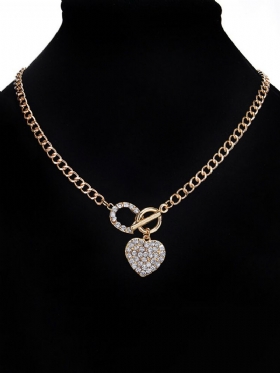 Elegantni Privjesak Ogrlica Lanac Sa Vještačkim Dijamantima U Obliku Srca Kružni Geometrijski Šarm Nakit Za Žene