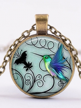 Modni Kreativni Plavi Kolibri Ogrlica S Privjeskom Okrugla Staklena Ženska Nakit Darovi