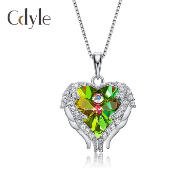 S925 Srebrna Ogrlica S Oceanskim Srcem S Dijamantnim Krilima Anđela Privjeskom Od Swarovski Kristala