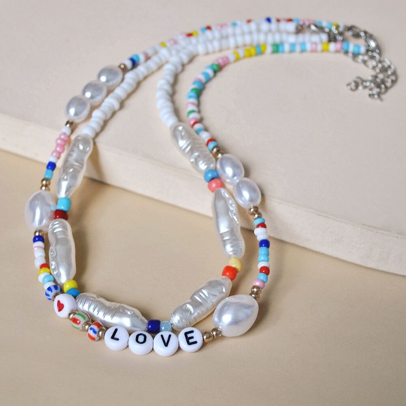Set Ogrlica S Perlama Od 2 Komada Boemske Kombinacije Pismo Ljubavi Podesiva Biserna Posebnog Oblika