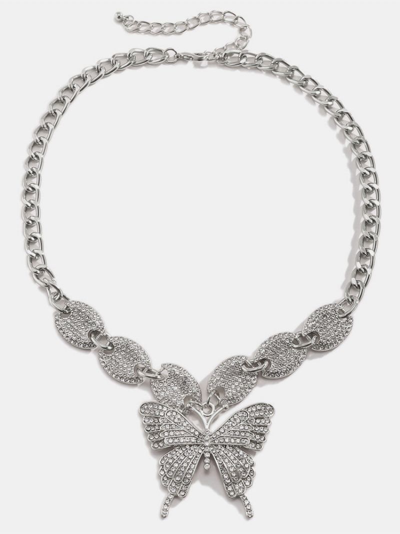 Trendovska Ogrlica Od Legure S Vještačkim Dijamantima Privjesak U Obliku Leptira Svinjski Nos Kopča