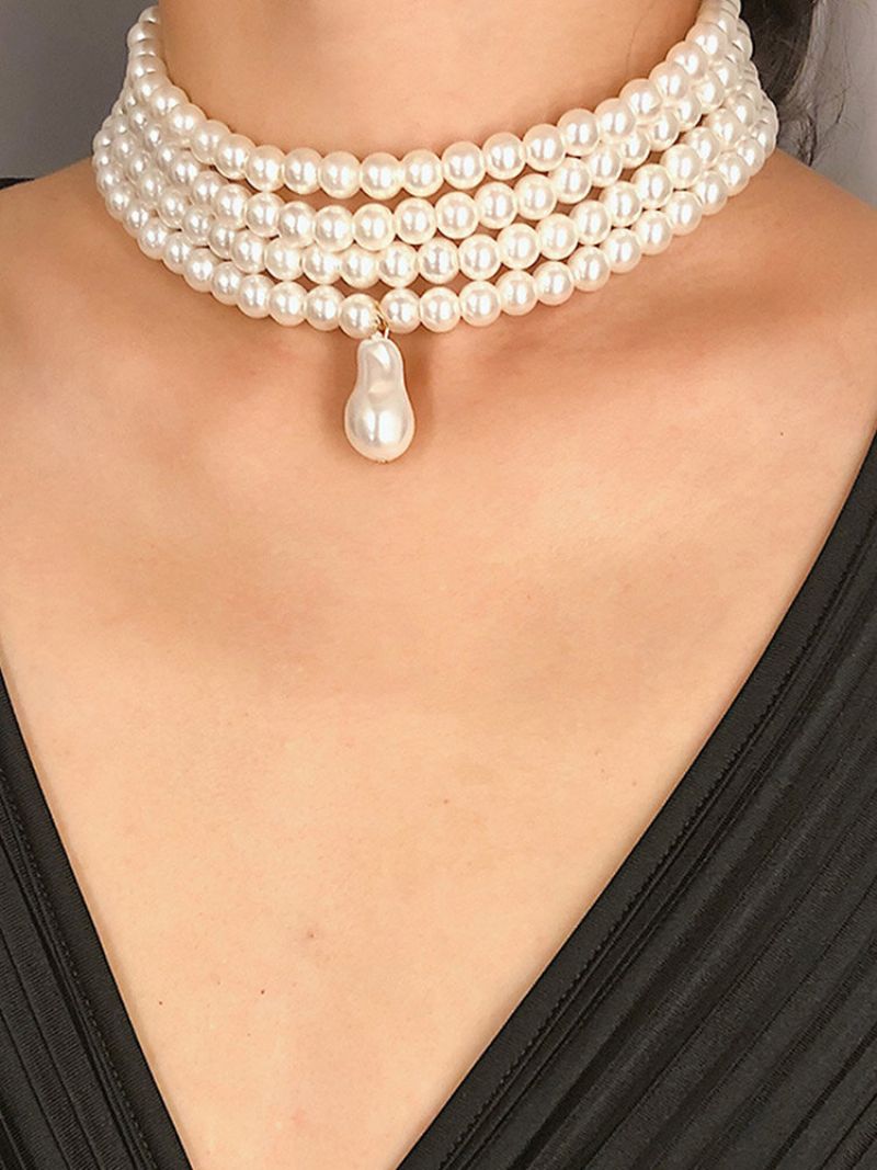 Vintage Biserni Privjesak Posebnog Oblika Višeslojna Ogrlica S Geometrijskim Bisernim Perlama