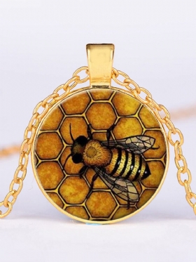 Vintage Honeycomb Bee Ženska Ogrlica S Privjeskom Od Legure Stakla