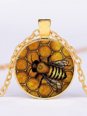 Vintage Honeycomb Bee Ženska Ogrlica S Privjeskom Od Legure Stakla