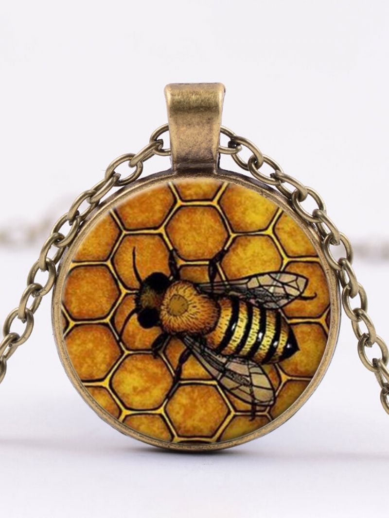 Vintage Honeycomb Bee Ženska Ogrlica S Privjeskom Od Legure Stakla