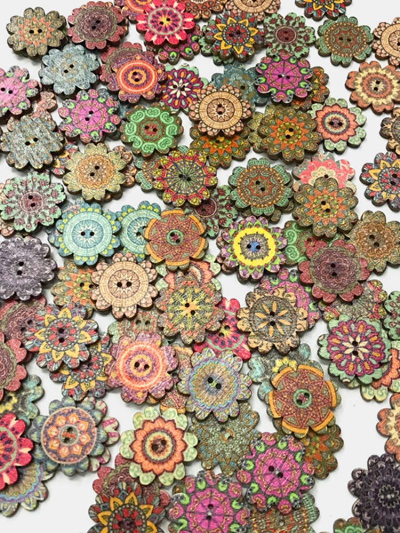 100 Komada Drvenog Cvijeća U Retro Stilu Antikni Gumbi U Obliku Cvijeta U Boemskom Diy Ukrasni